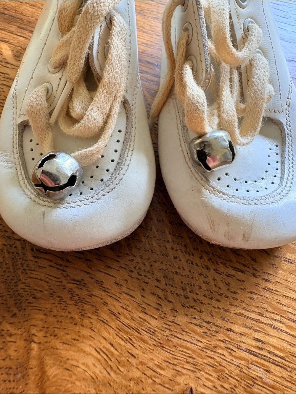 Vintage Step N’ Stride 3.5D White Baby Walker Shoes with Bell Accent